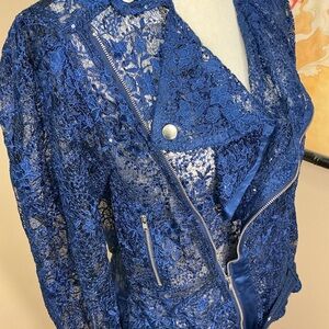 BYRON LARS-IN EARNEST 
BLUE LACE MOTO JACKET 
NEW WITH TAGS